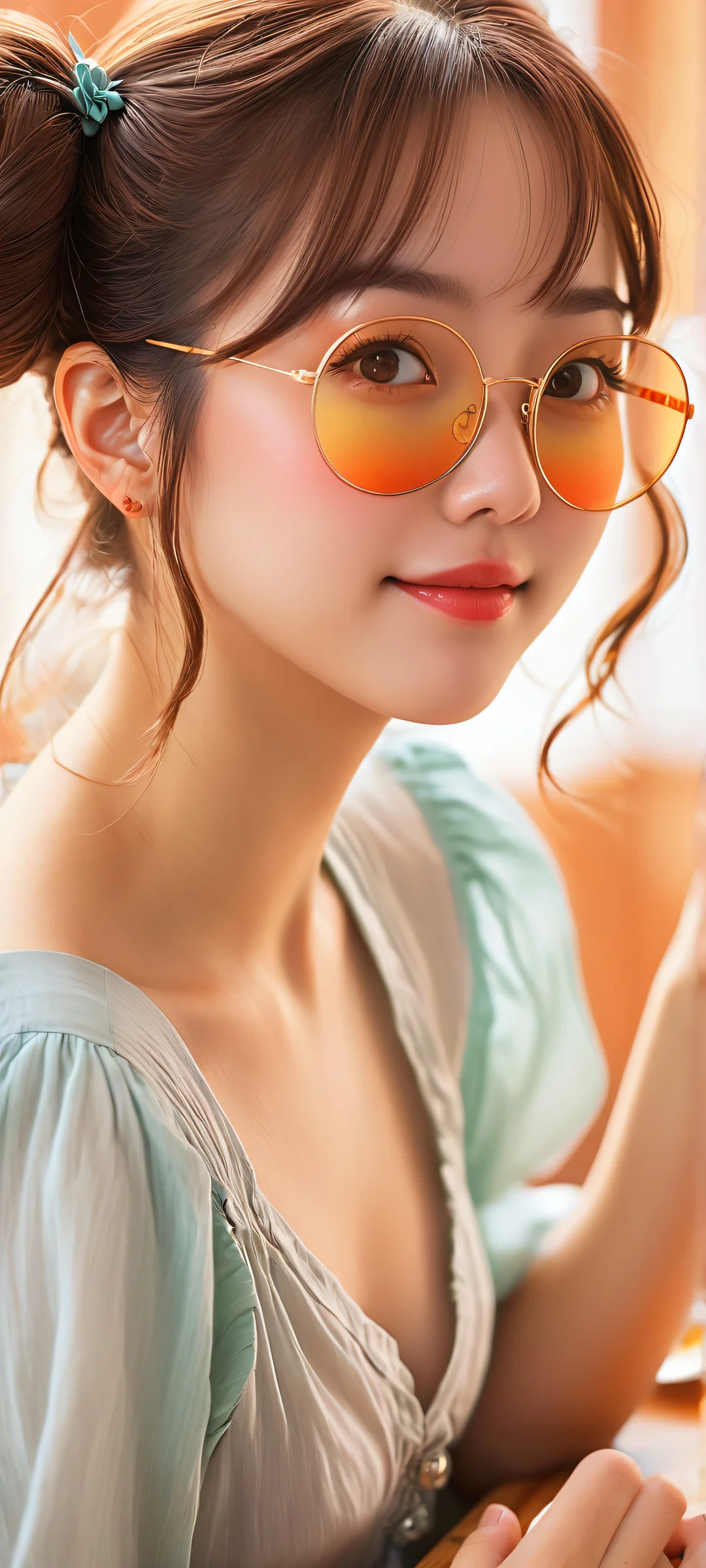 Serene anime girl with twintails gazing back over her shoulder, iPhone/Android wallpaper with intricate details and ray-traced reflections.