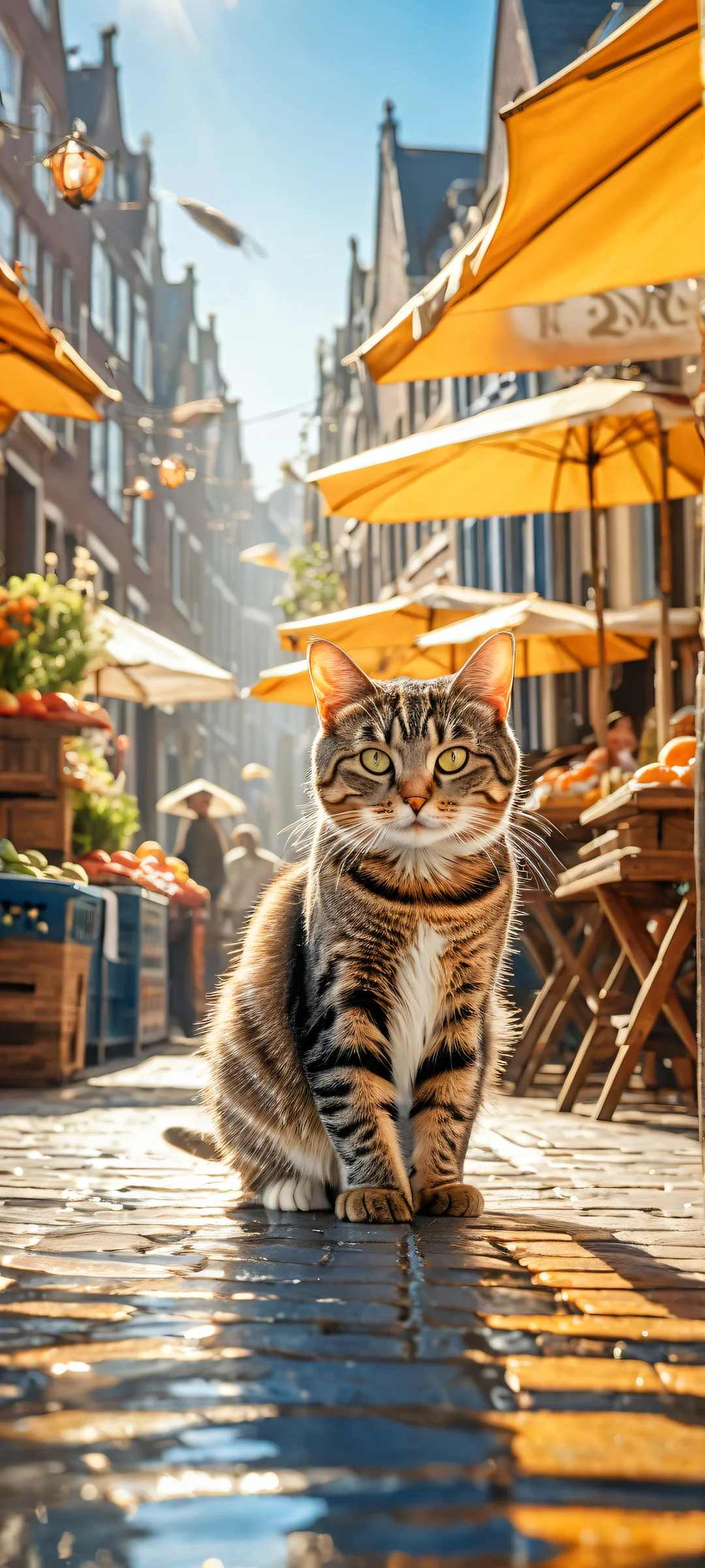 Adorable tabby cat running with a shiny fish on iPhone/Android