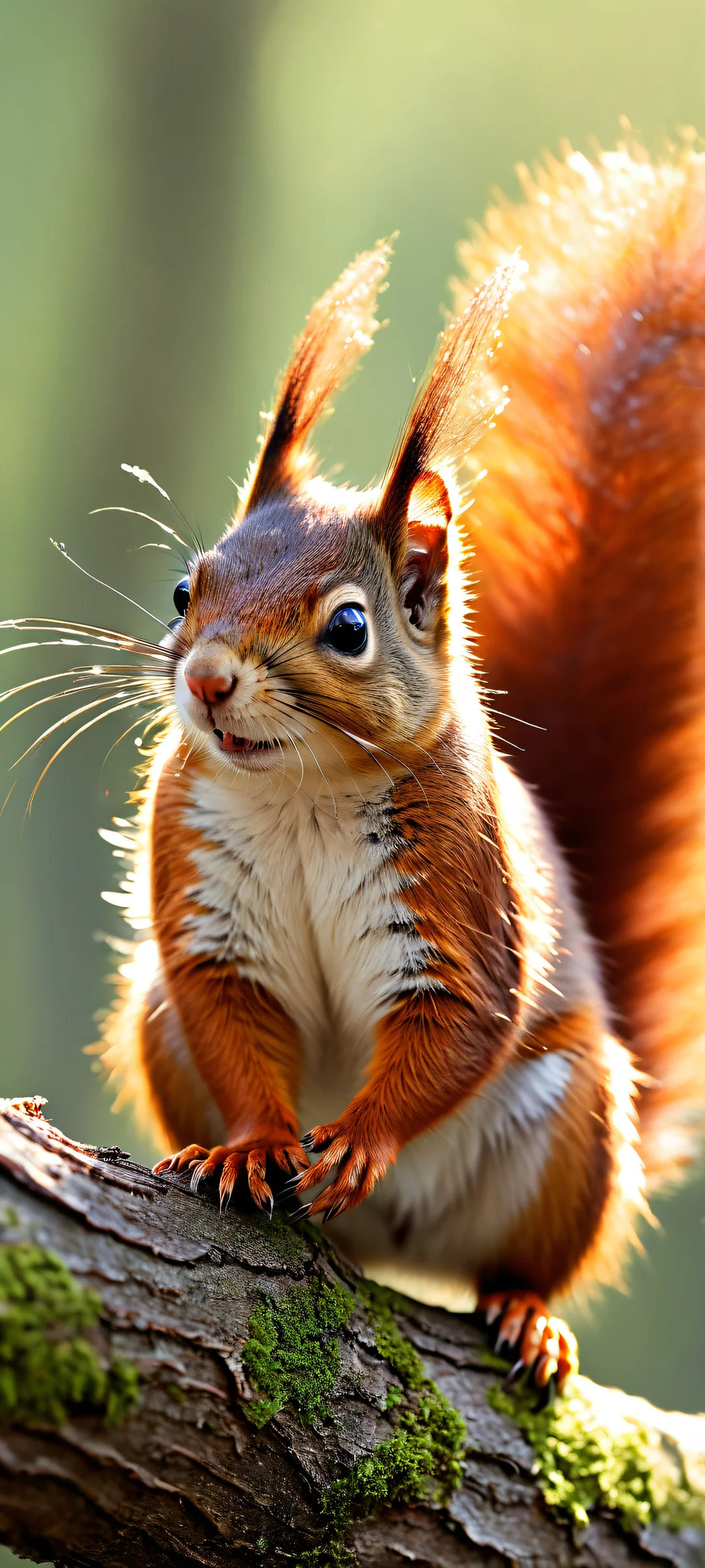 Red squirrel portrait on iPhone or Android home screen with ethereal lighting and reflections.