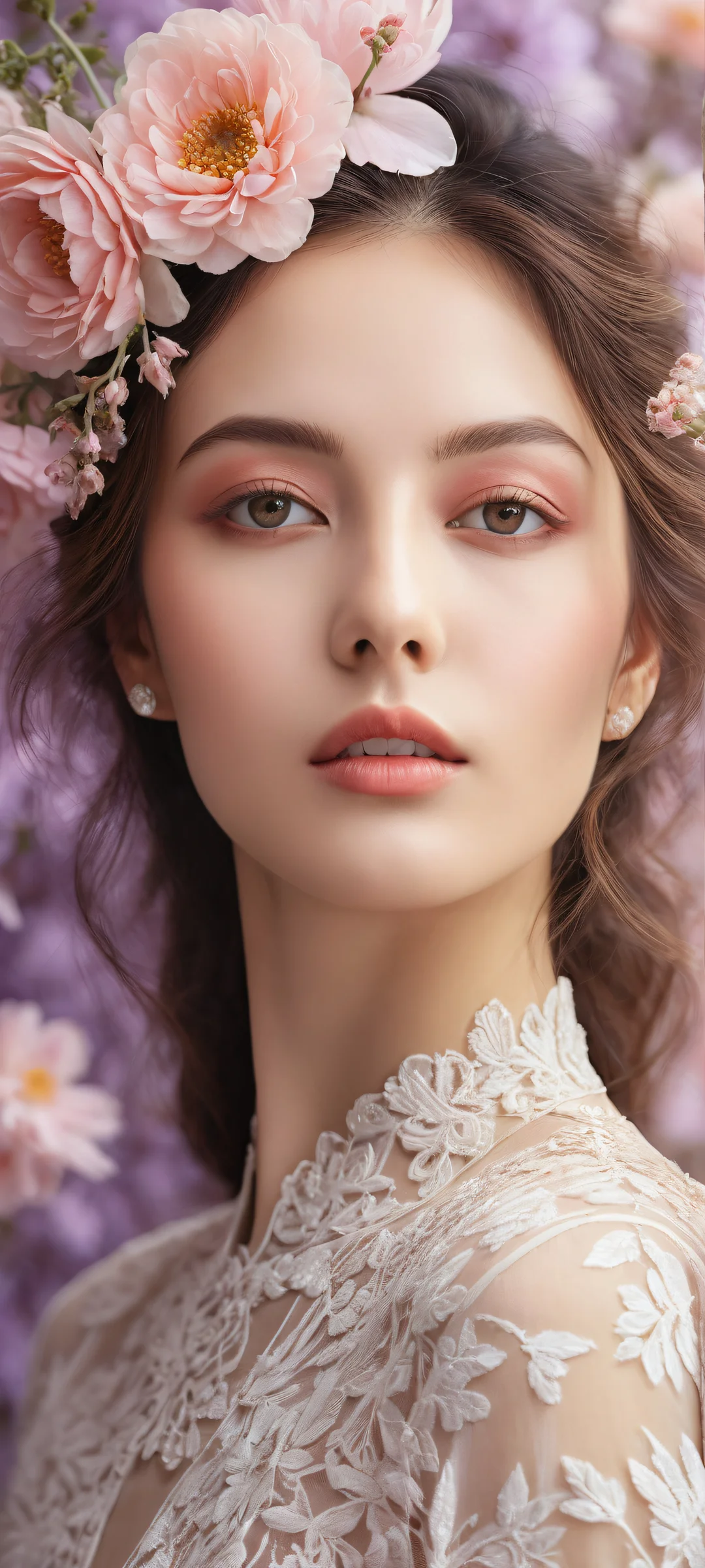 iPhone/Android portrait artwork of delicate florals with intricate micro-details and ethereal lighting.