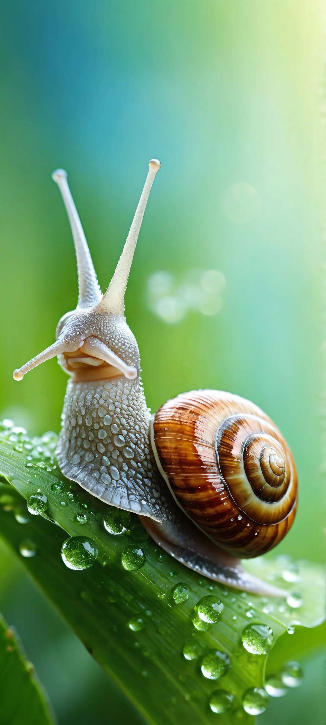 A snail perched amidst lush greenery on an iPhone or Android phone