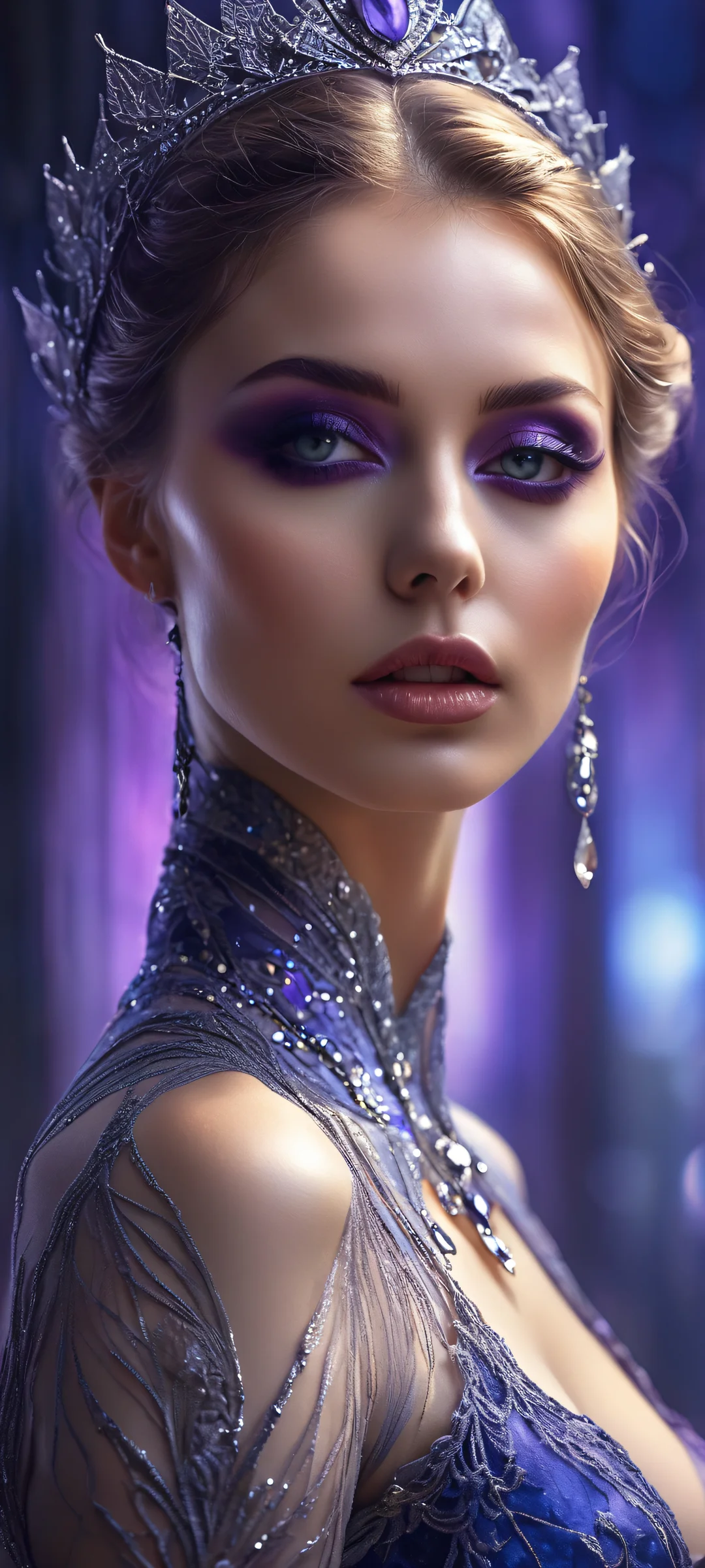 Whispers in the Abyss iPhone & Samsung QHD-Hintergrundbild A mysterious woman stands amidst a gritty cityscape on an iPhone/Android home screen, with intricate details and ethereal lighting.