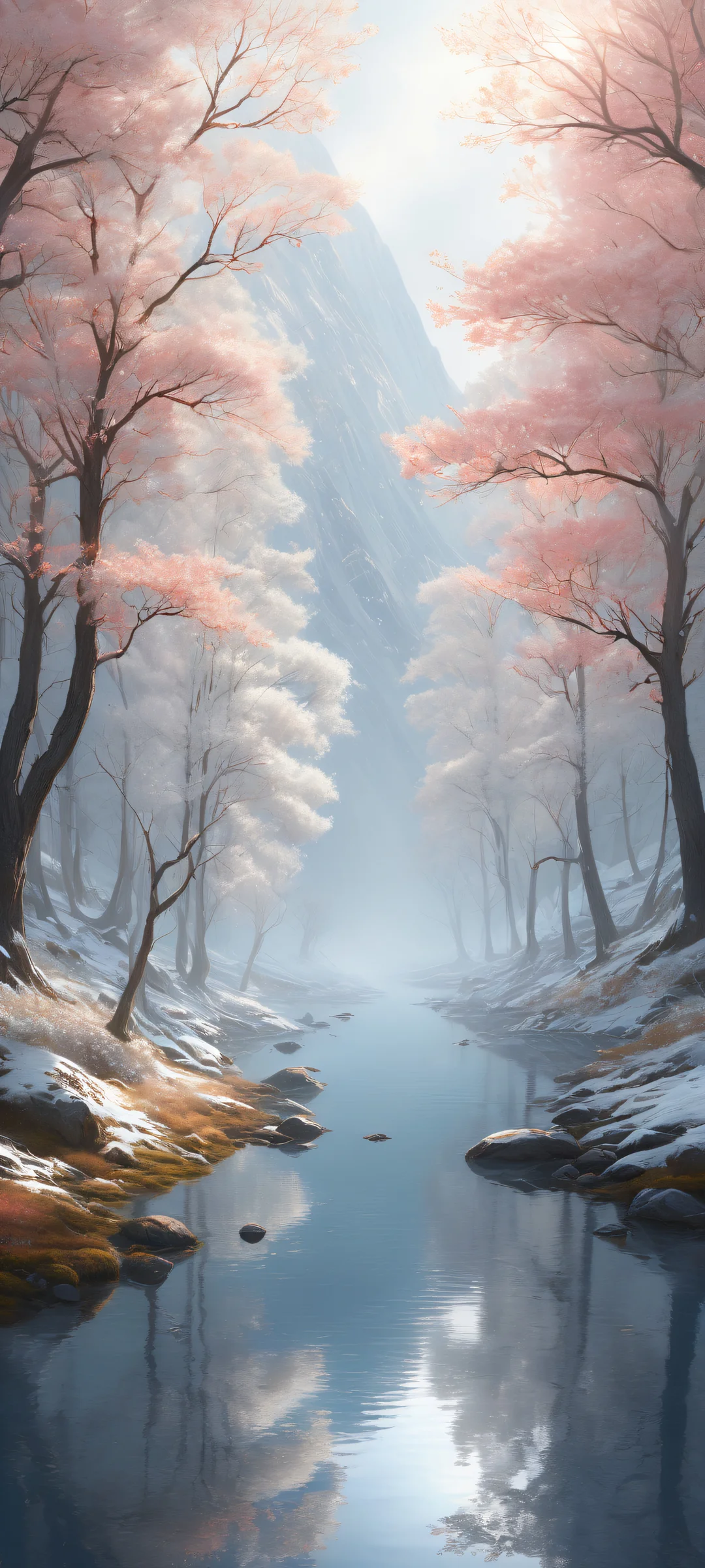 A serene digital painting featuring an innocent subject amidst a gothic forest with iPhone/Android perfect for home screens.