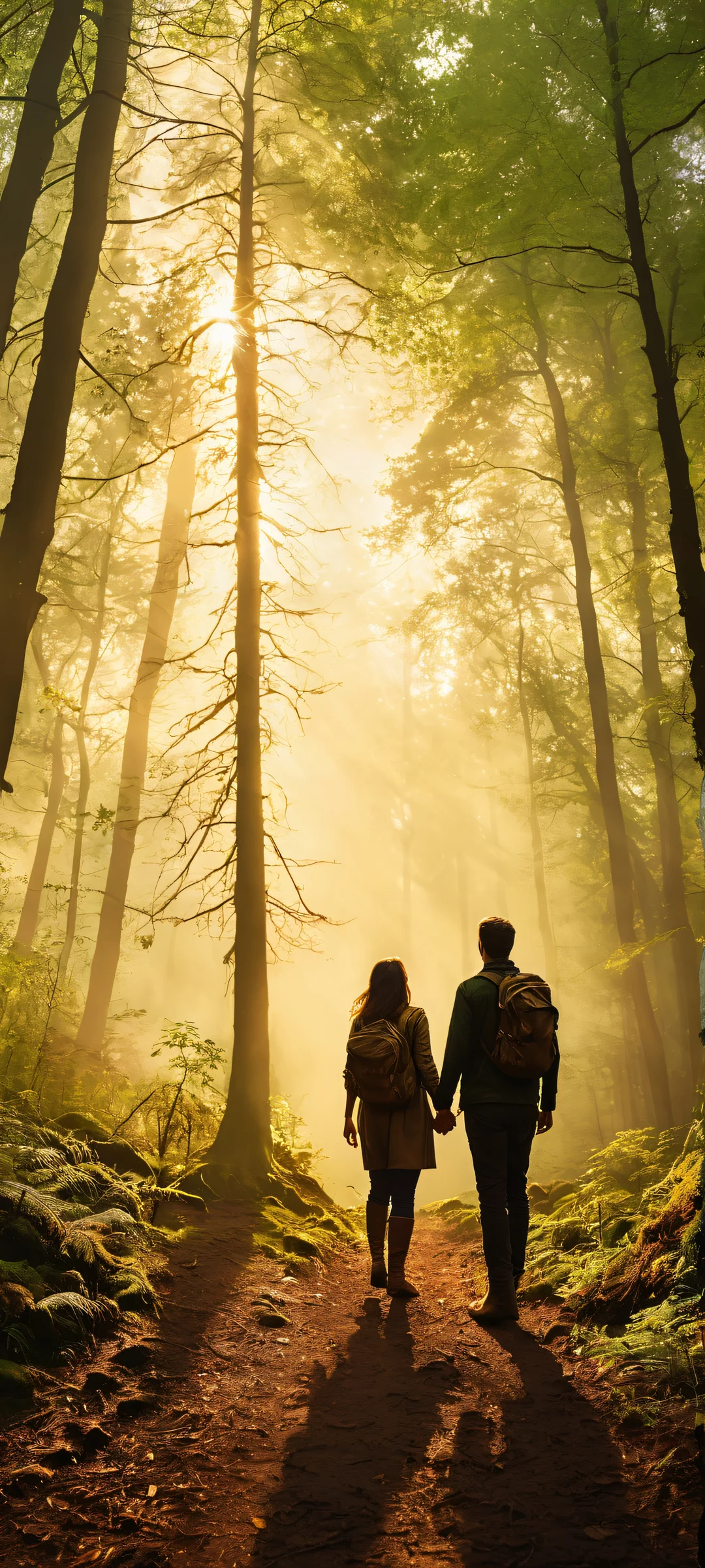 A serene digital painting of a couple amidst nature's tranquility, perfect for iPhone/Android home screens.