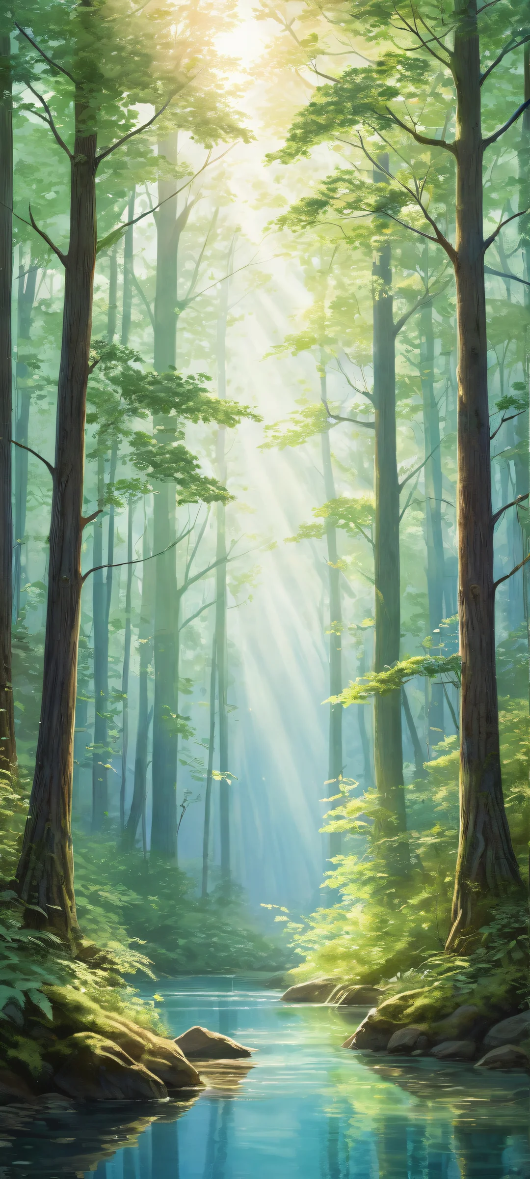 Enchanting forest scene on iPhone/Android with delicate watercolor details and ethereal lighting.