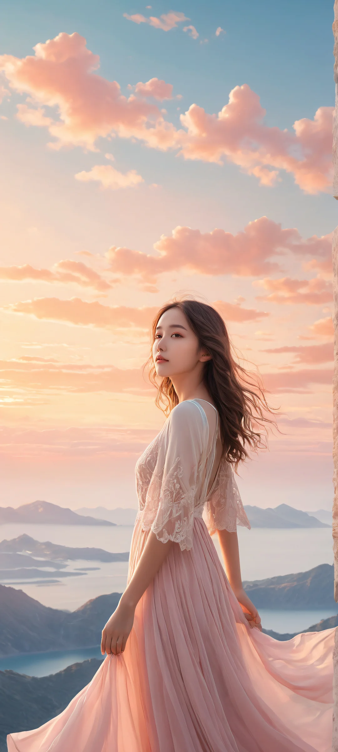 A serene young girl stands amidst a vast pure void, perfectly optimized for iPhone and Android home screens.