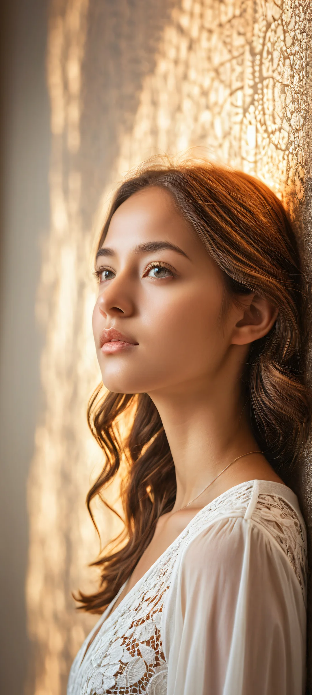 Ethereal portrait of a young girl on iPhone/Android device with perfect blend of photorealistic textures and realistic lighting effects.