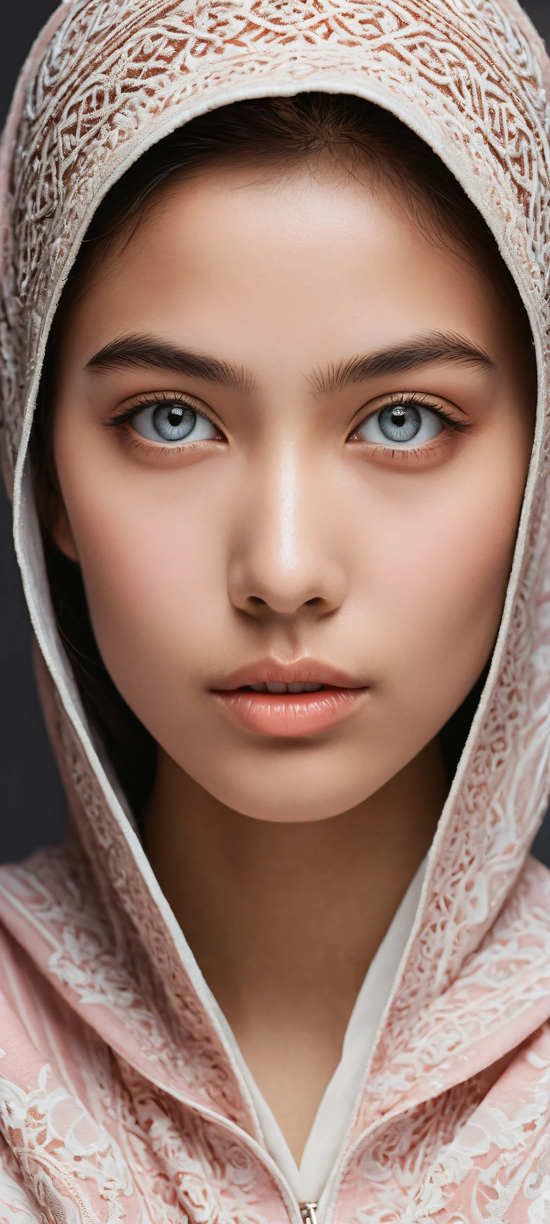 iPhone/Android wallpaper featuring a stunning portrait of a young girl against a gradient background, with intricate details and pastel hues.