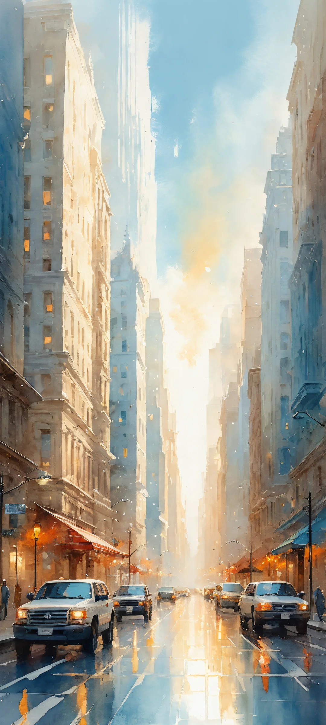 Beautiful cityscape on iPhone/Android, with intricate details and soft colors