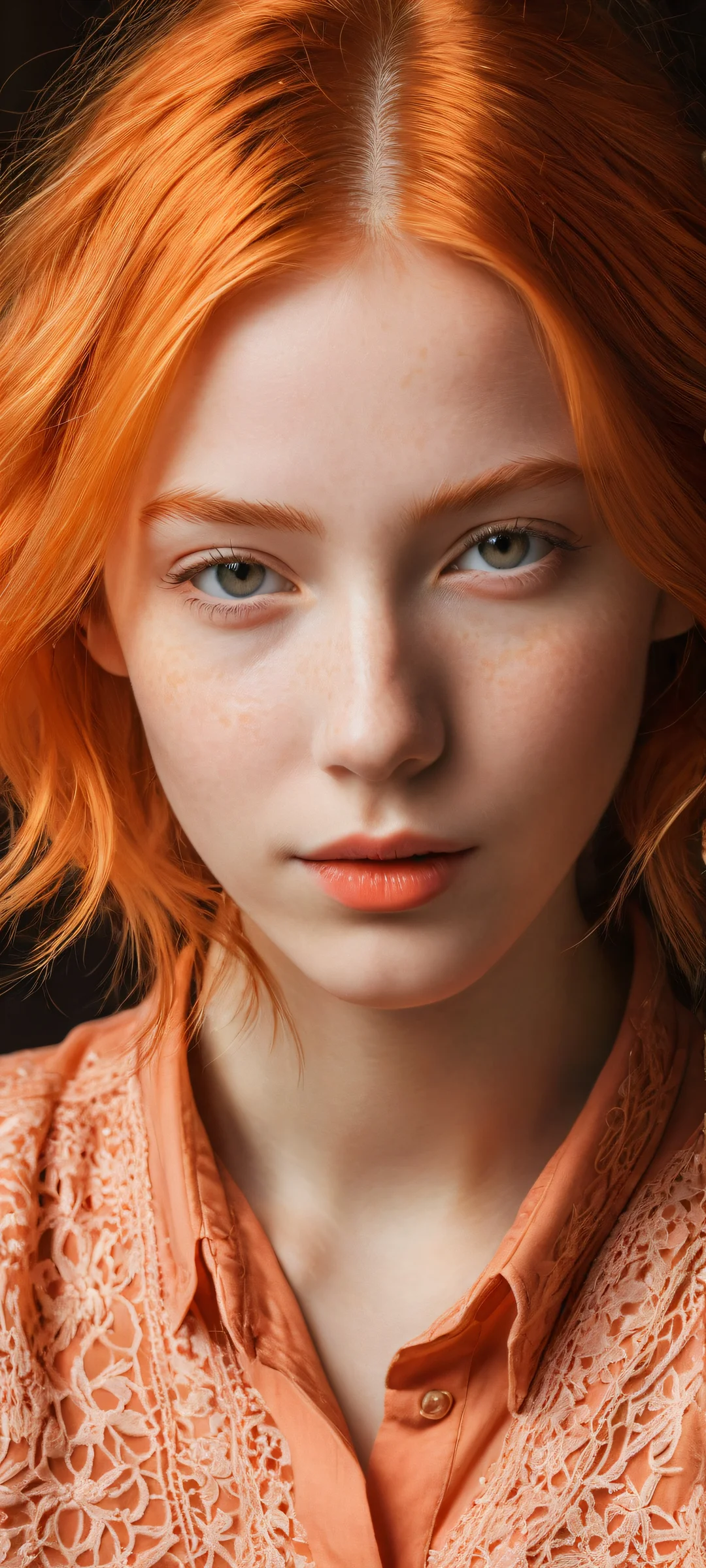 A warm and nostalgic portrait of a young girl with orange hair, designed for iPhone and Android devices. Perfectly optimized for home screens.