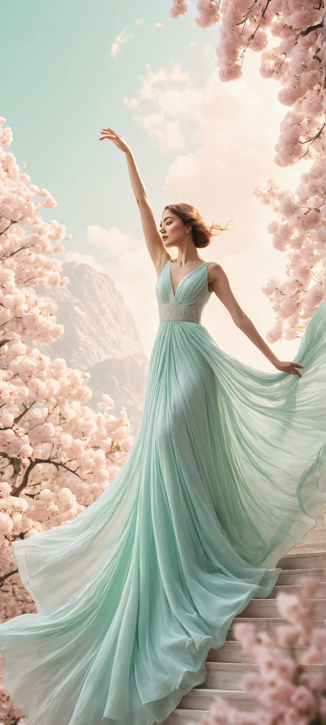 Ethereal portrait artwork for iPhone/Android, featuring ck-scene in a breathtaking dreamlike landscape with pale pink and soft mint hues.