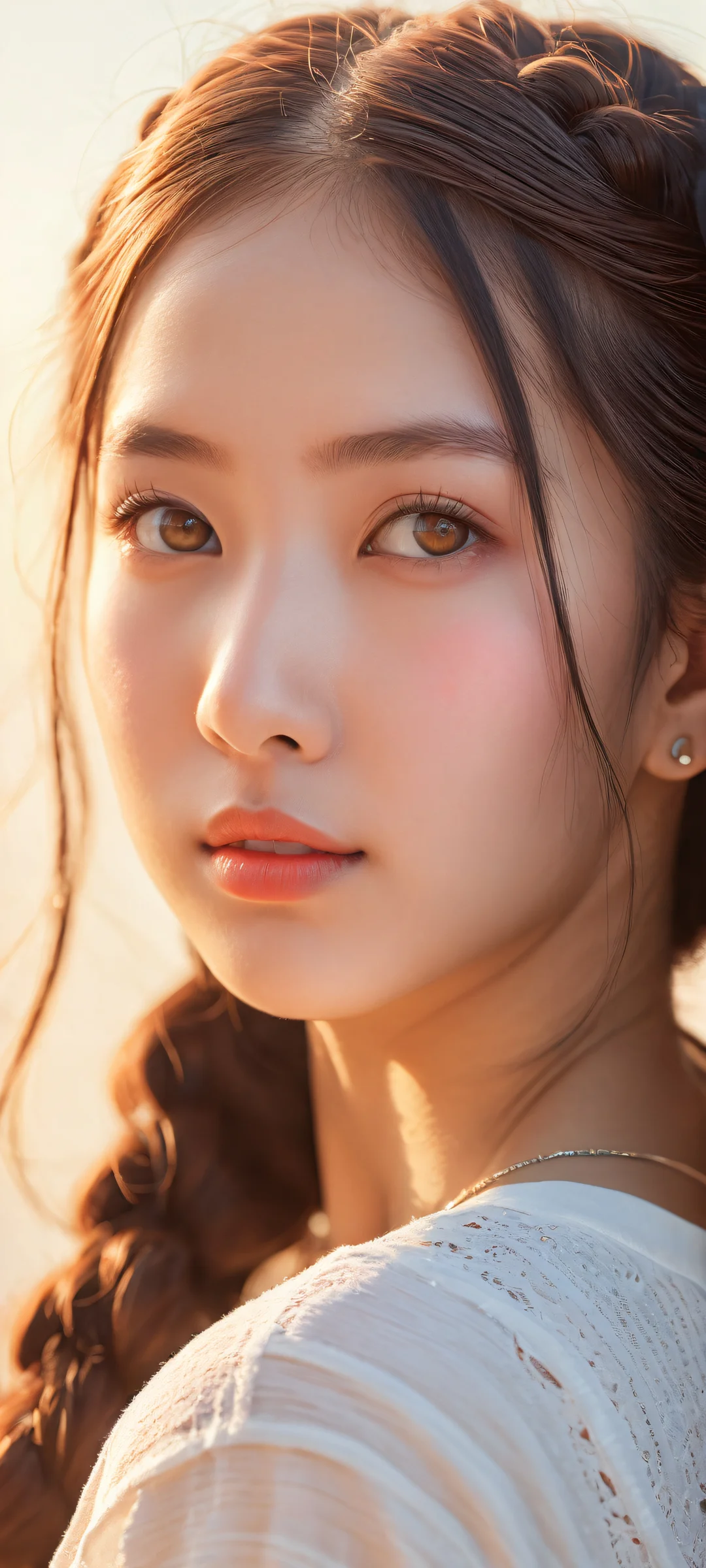 A young girl with long twintails and ethereal lighting on iPhone/Android home screen