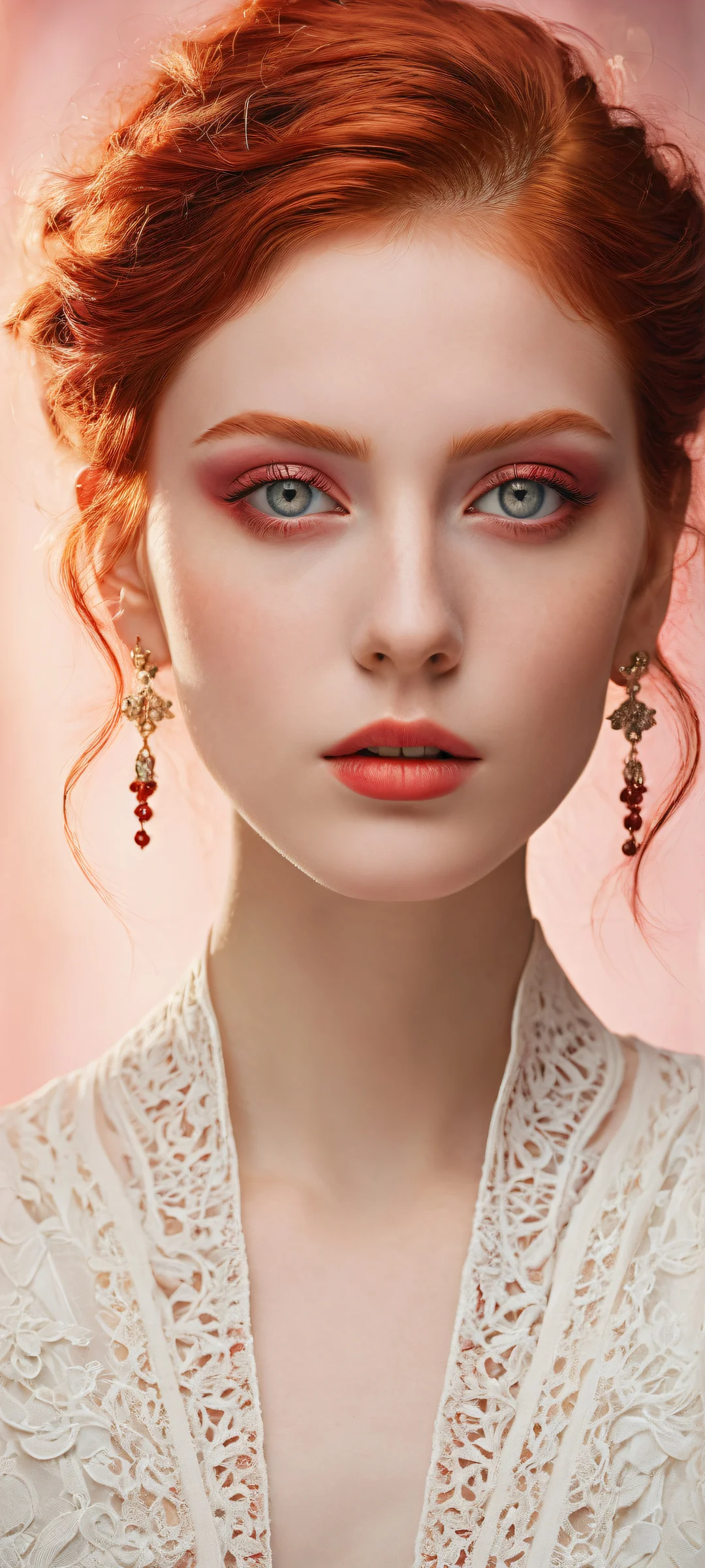 iPhone and Android users alike will be mesmerized by the striking red hair and piercing red eyes of this breathtaking vertical portrait. Perfectly clean and empty top half for a stunning visual impact.