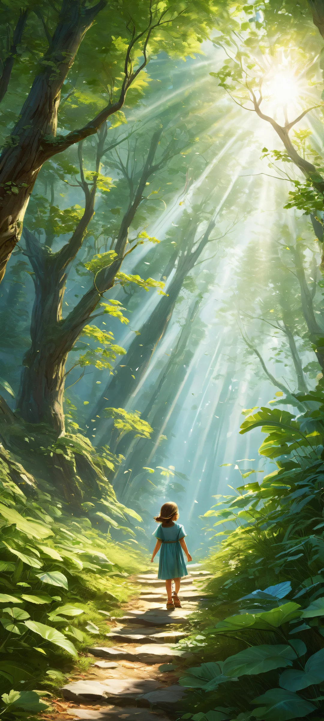 iPhone/Android: Stunning portrait artwork of children playing in the wind, with intricate details and ethereal lighting.