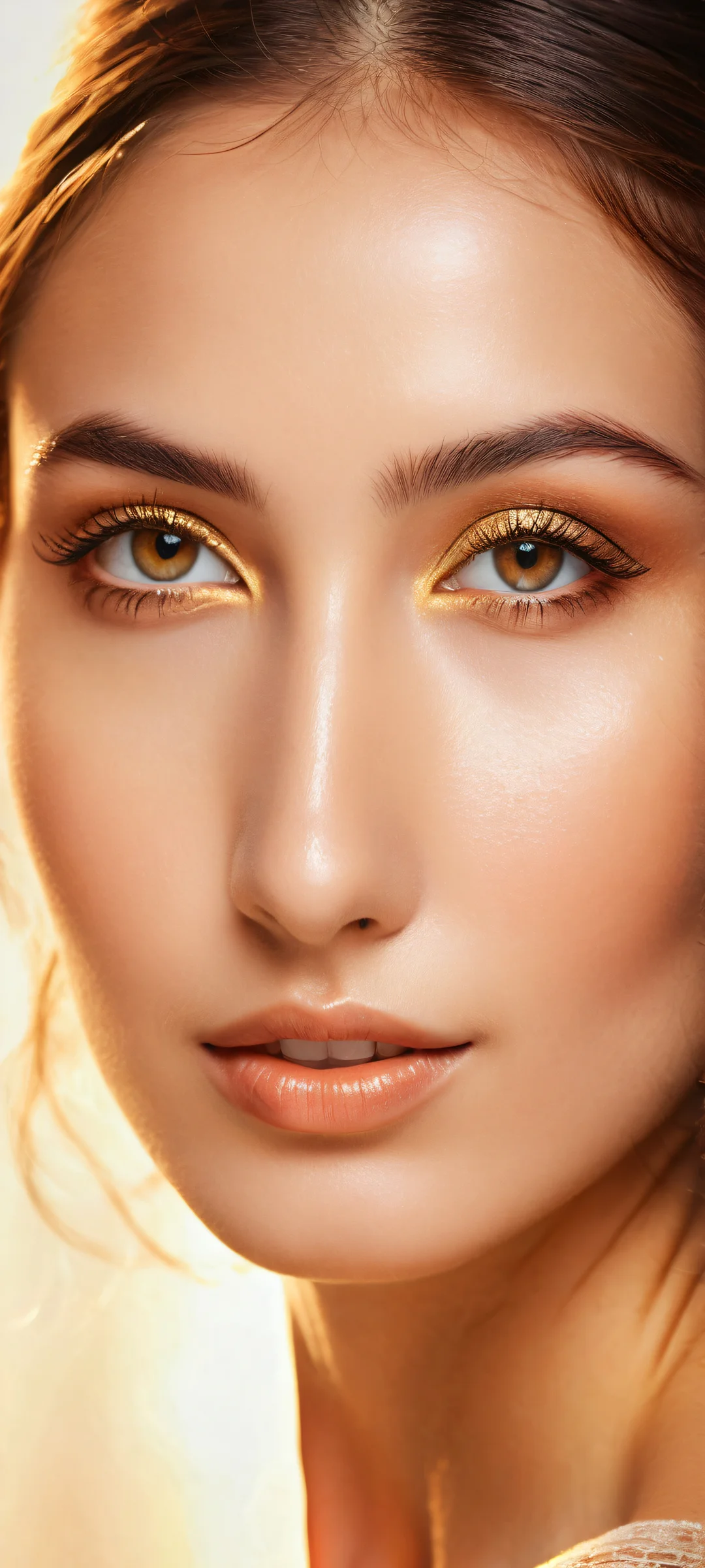 A captivating girl with radiant brown eyes, Perfectamente optimizado para pantallas de inicio de iPhone y Android..