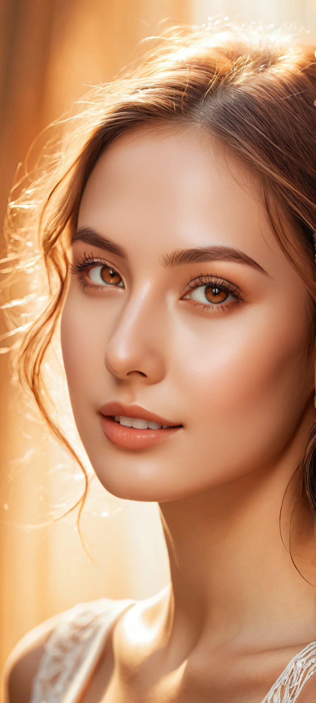 Captivating girl with stunning eyelashes and a warm smile on iPhone/Android mobile wallpaper