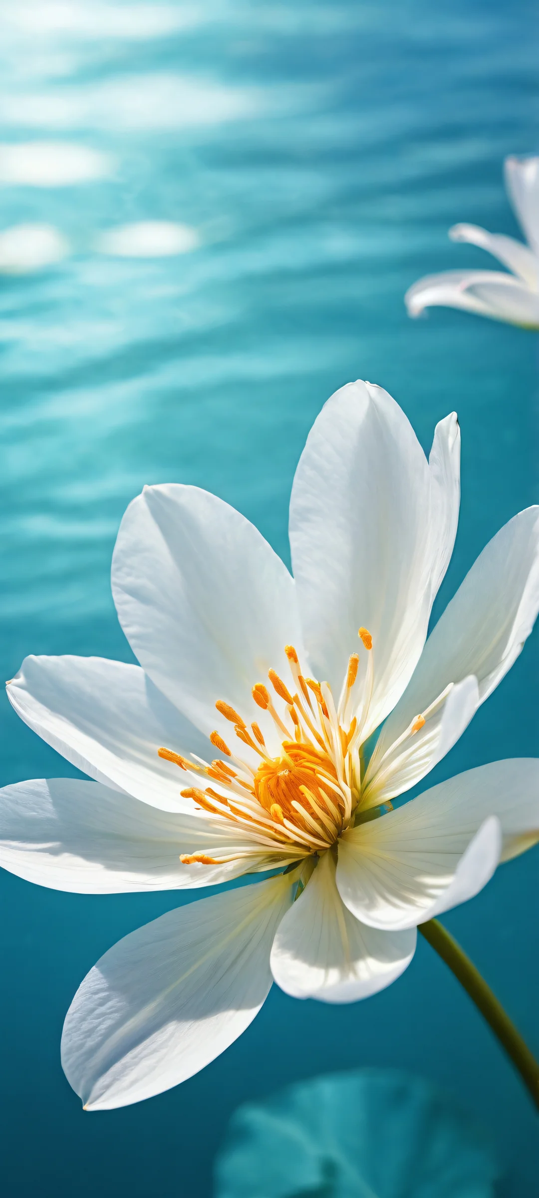 Delicate flower sways in the wind amidst a serene underwater scene on your iPhone/Android phone's home screen.