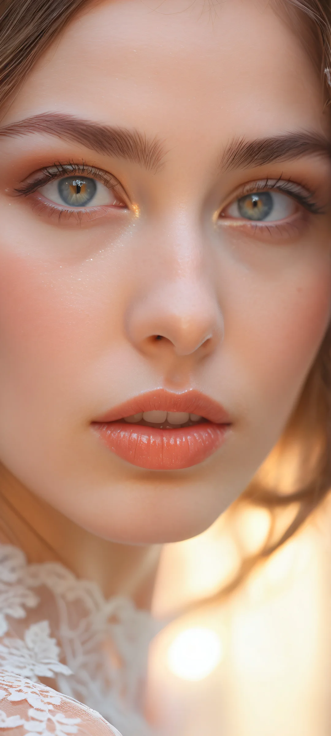 A stunning digital artwork featuring a girl placed in the lower-middle with intricate micro-details, perfectly clean and empty top half, and subtle misty atmosphere at the bottom. Optimized for iPhone/Android home screens.