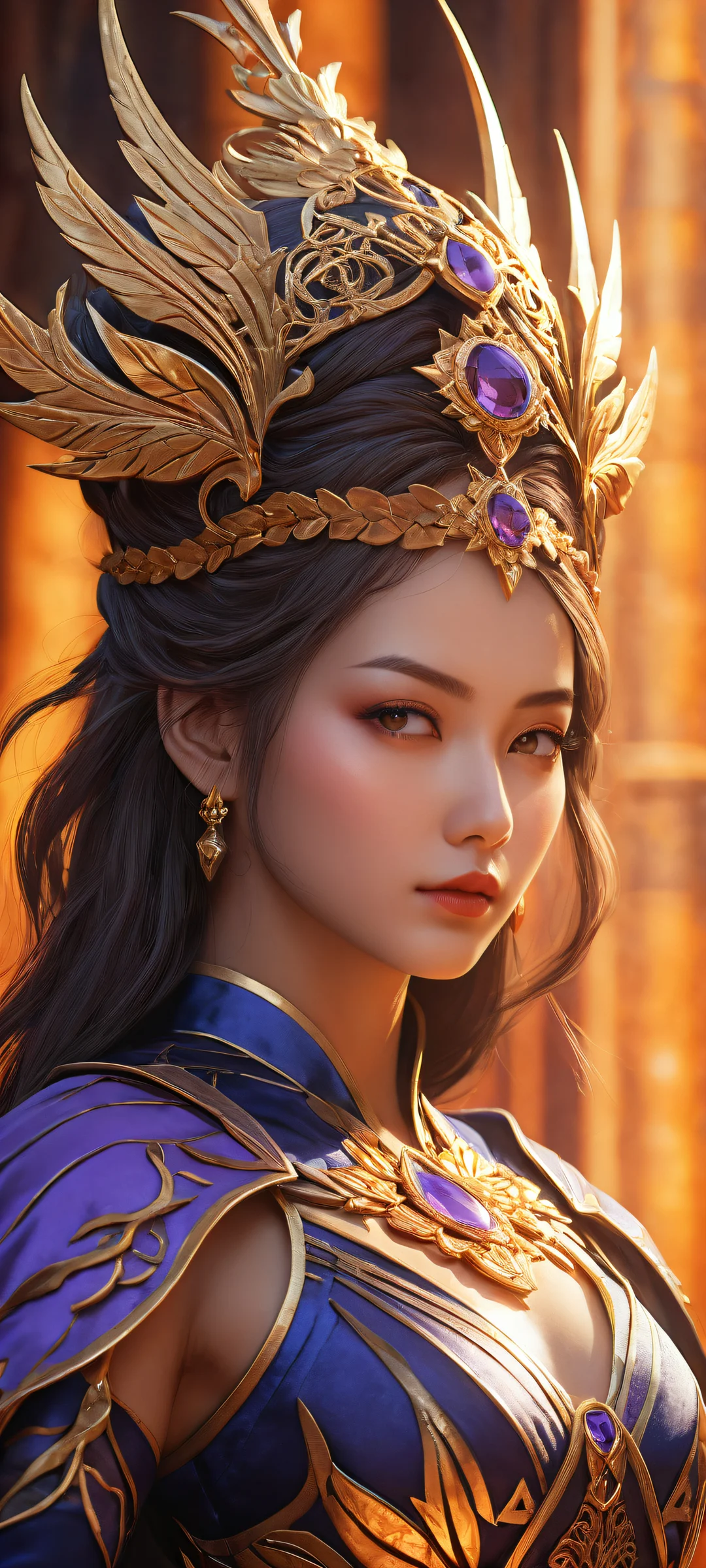 Ethereal portrait of a lone girl in Genshin Impact-inspired costume on iPhone/Android, with intricate details and soft, radiant lighting.