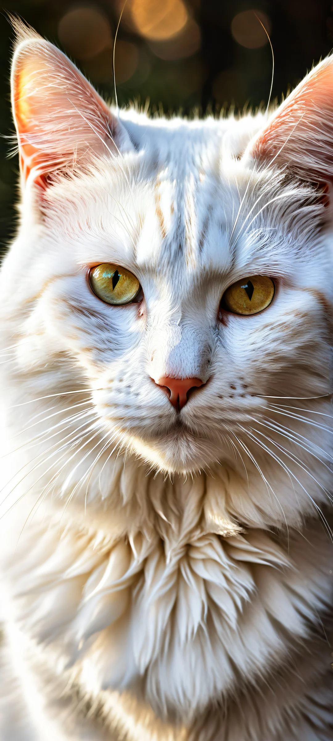 Mystical feral cat portrait on iPhone and Android home screens, featuring ethereal lighting, brilliant colors, and intricate details.