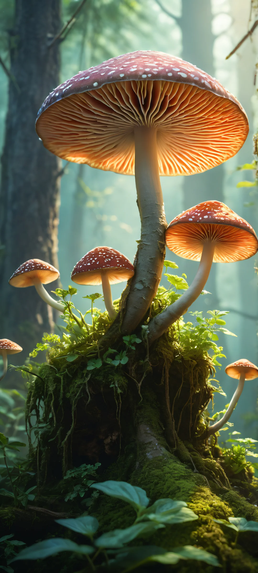 Enchanted fungi on iPhone/Android with lush herbs and plants. Award-winning digital art.
