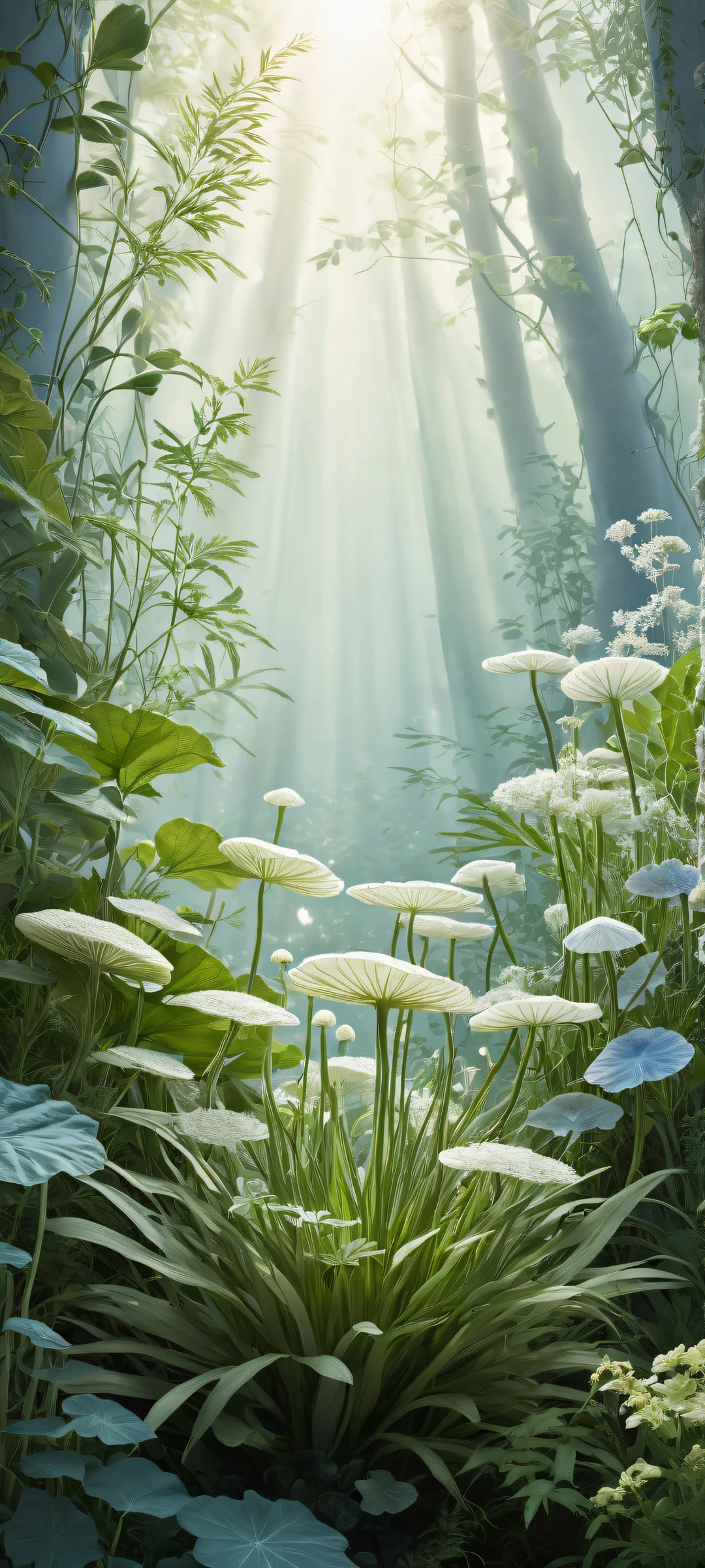 Delicate herbs and fungi arrangement on a clean background for iPhone/Android