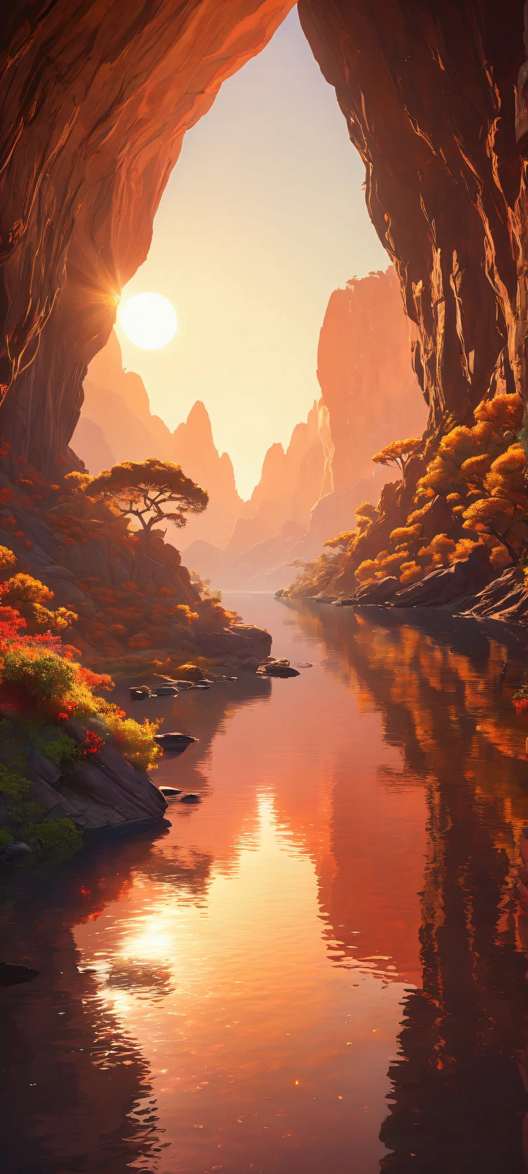 A whimsical digital painting of a serene savannah at dusk on an iPhone/Android device, with insane micro-details and ethereal lighting.