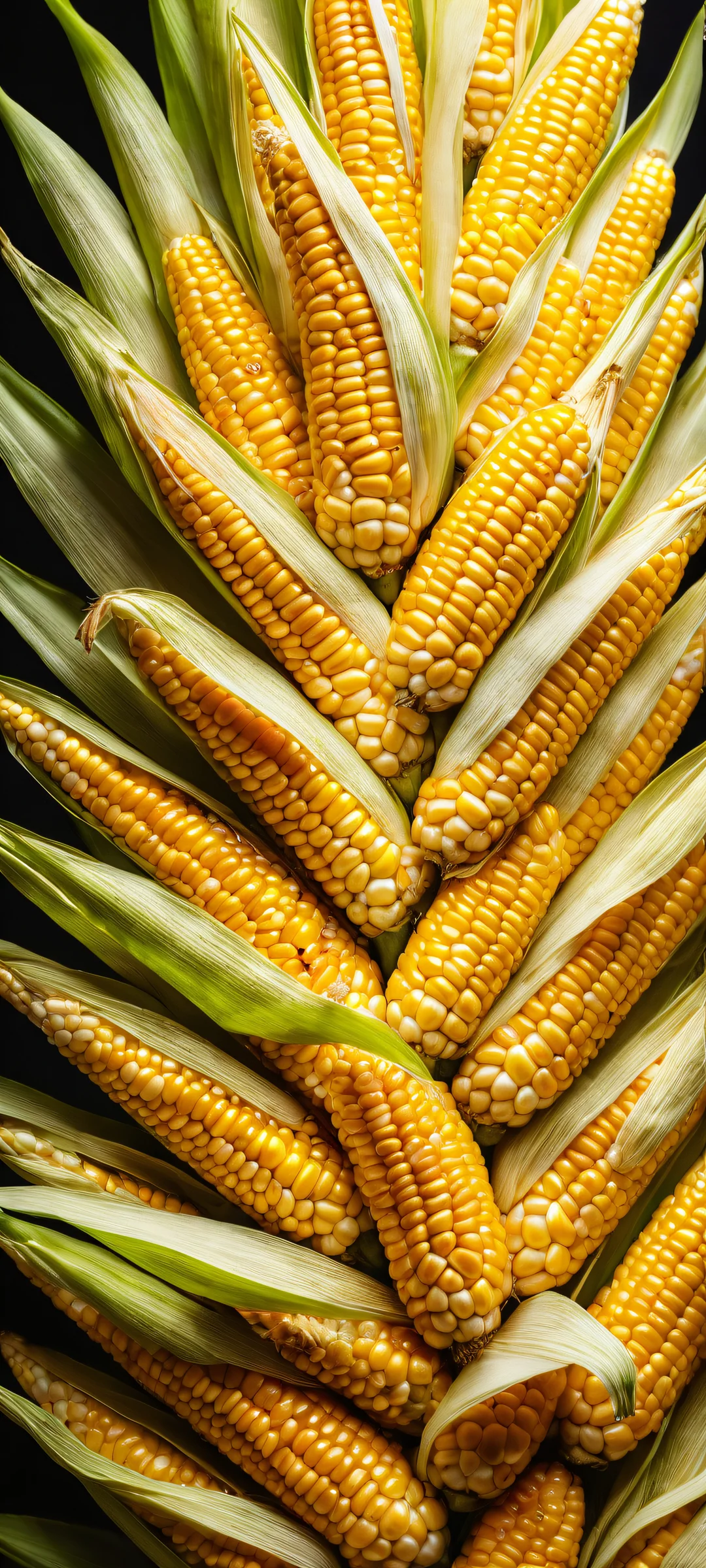 Intricate corn kuten placed against a vast, void-like background with striking contrast and luminescent accents. Perfect for iPhone/Android home screens.
