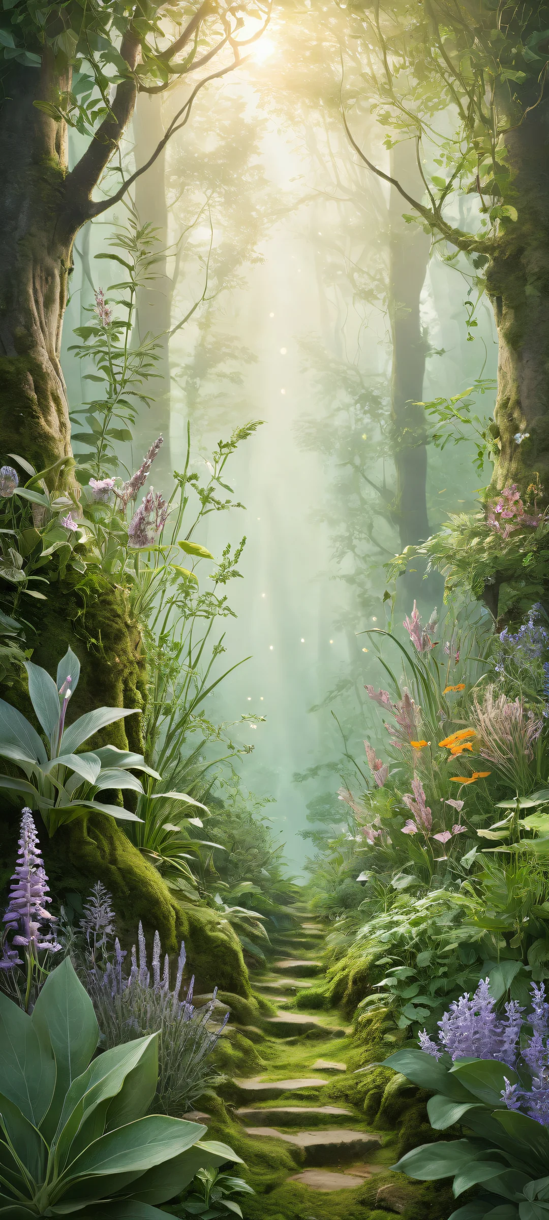 Whispers of the Witch's Garden QHD Phone Backgroundparfaitement optimisé pour les écrans d'accueil iPhone/Android Delicate herbs and plants on a clean and empty background, perfectly optimized for iPhone/Android home screens.