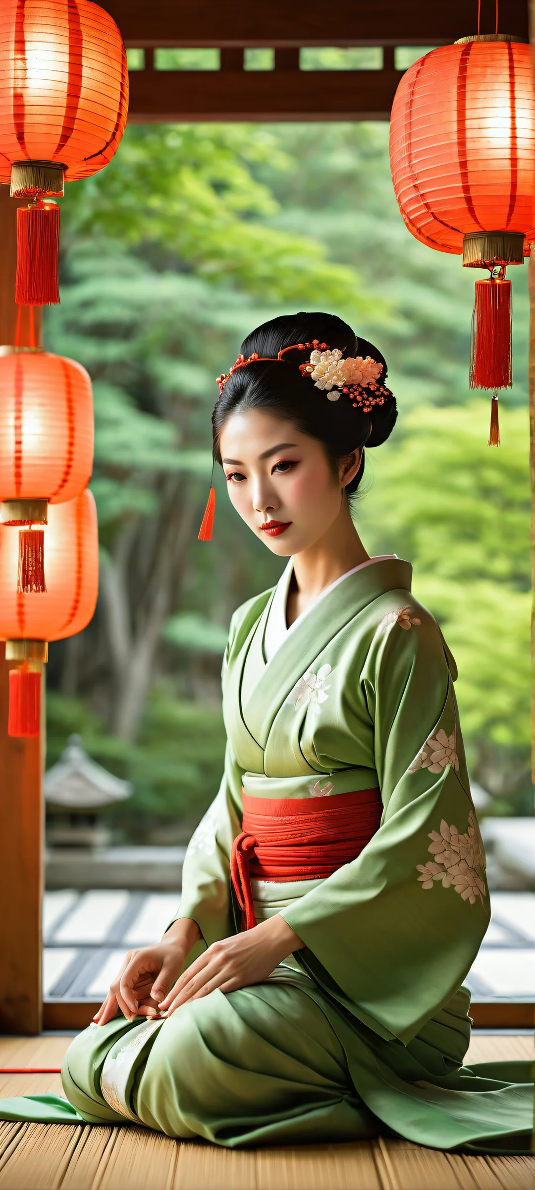 Intricate geisha shibari tea ceremonies with iPhone/Android optimized visual details.