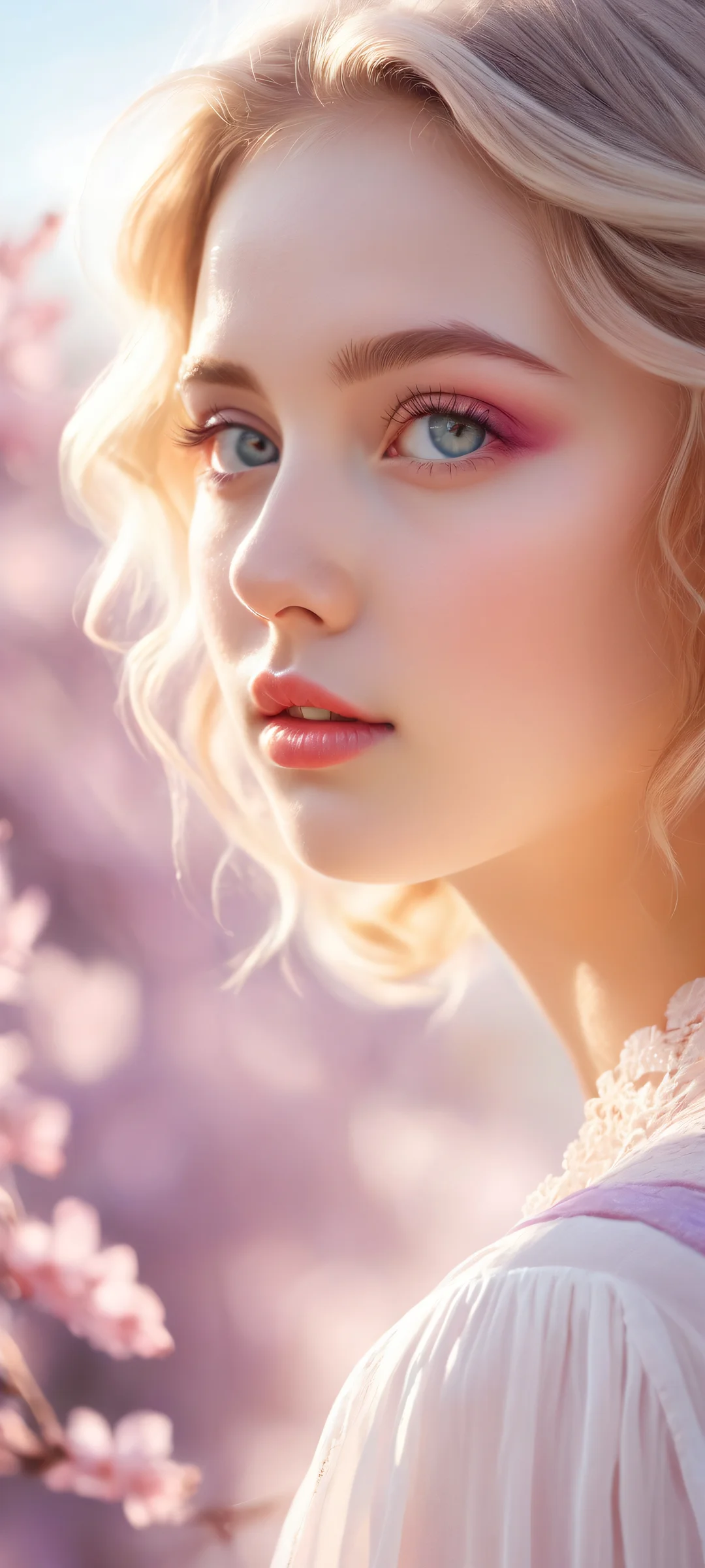 A young girl portrait with intricate details on a serene landscape background, parfaitement optimisé pour les écrans d'accueil iPhone/Android.