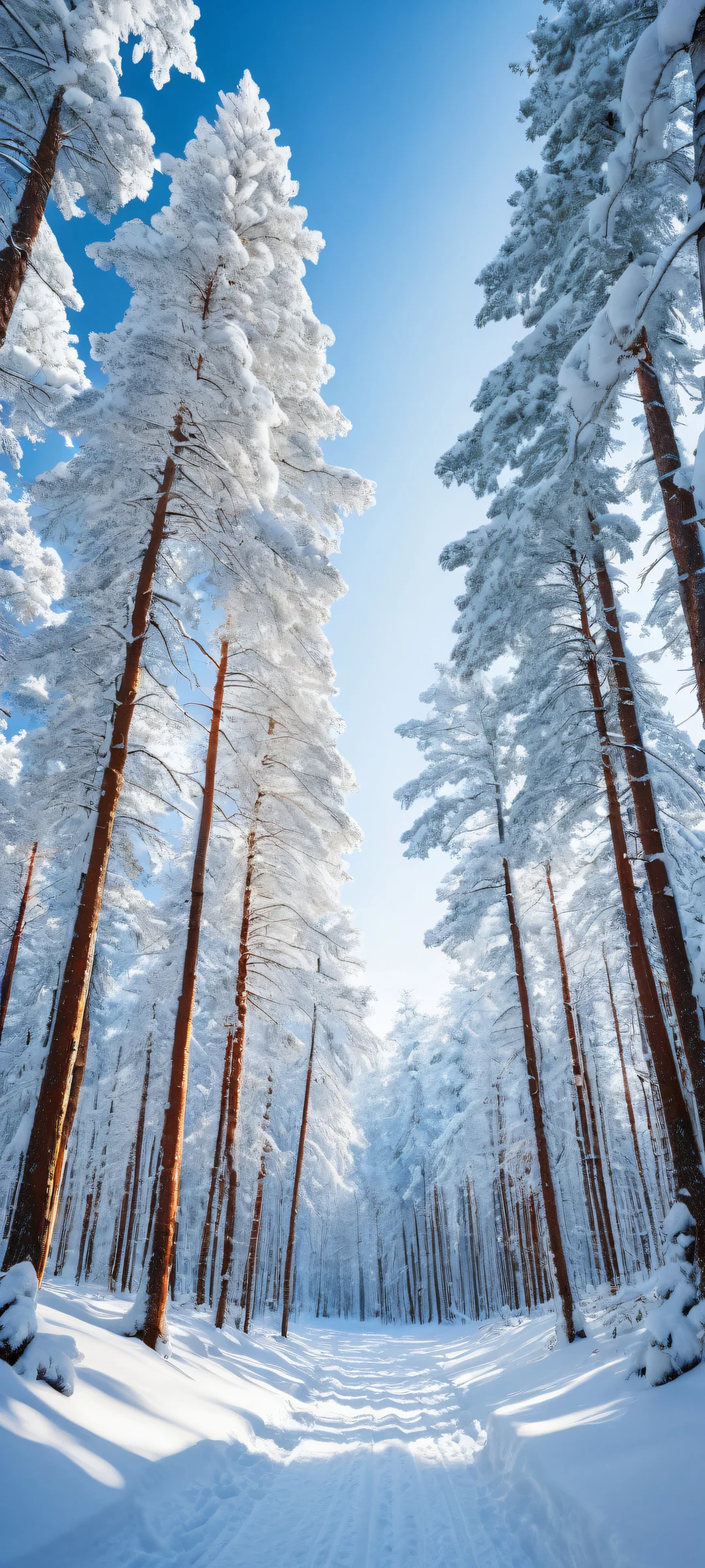 Snow-covered trees against a pure white background, perfectly optimized for iPhone and Android home screens.