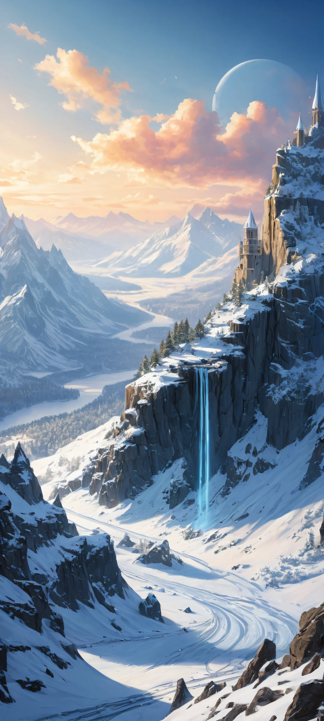 Dragon's Lair in a winter wonderland scene with intricate snowflakes and icicles for iPhone/Android devices.