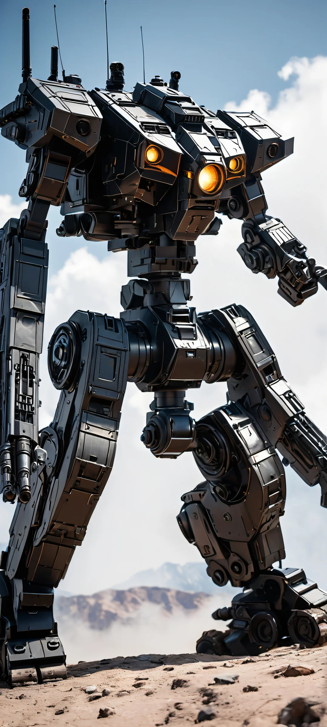 Timber Wolf Battlemech in a stunning dark mode artwork on iPhone/Android, with perfect blacks and luminescent accents.