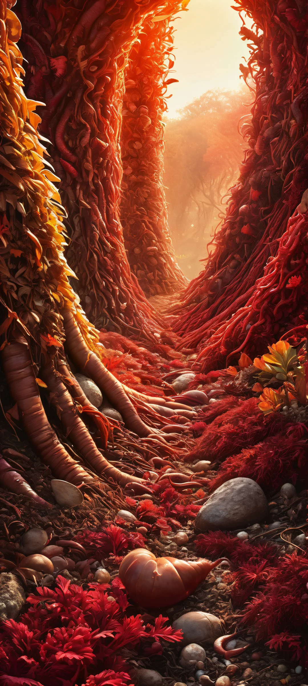 A stunning mobile wallpaper of a worm hiding amidst earthy tones and radiant light on iPhone/Android