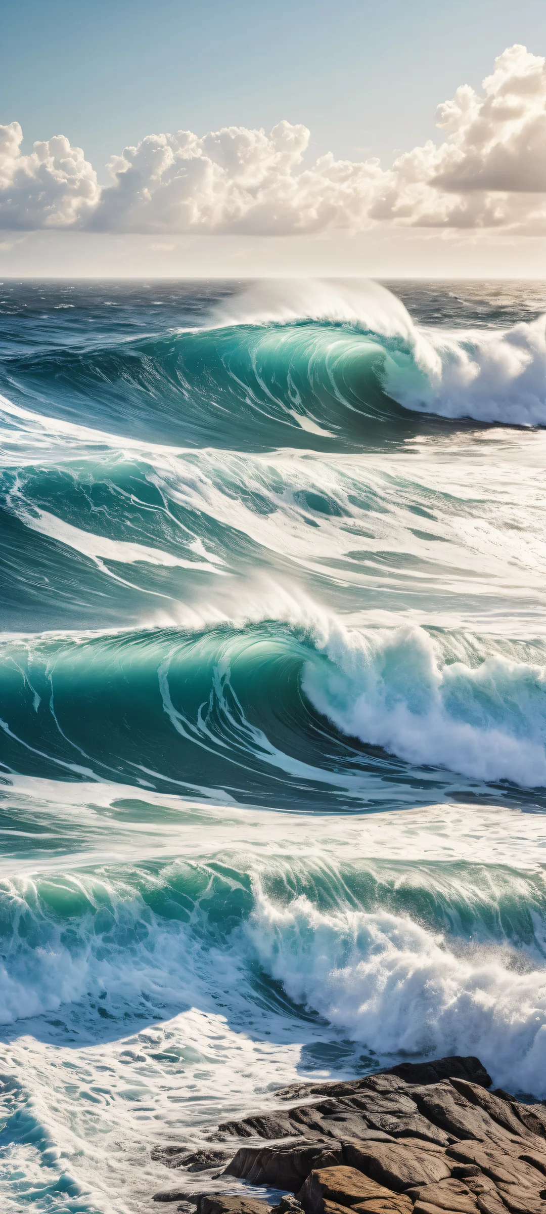 Breathtaking vertical portrait artwork of Wuthering Waves on iPhone/Android devices. Perfectly clean and empty top half with vast pure void, creating a sense of depth and infinite perspective.