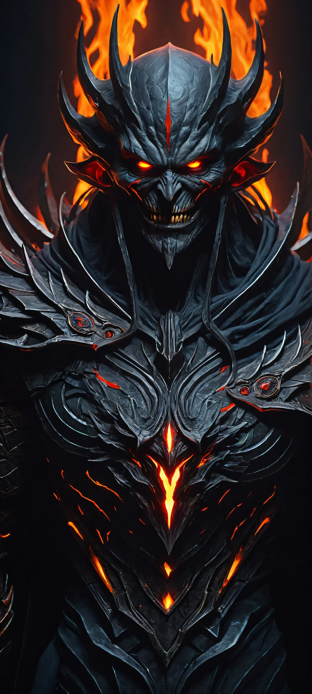 Breathtaking portrait of Yoru with mechanical enhancements and demonic aura on iPhone/Android