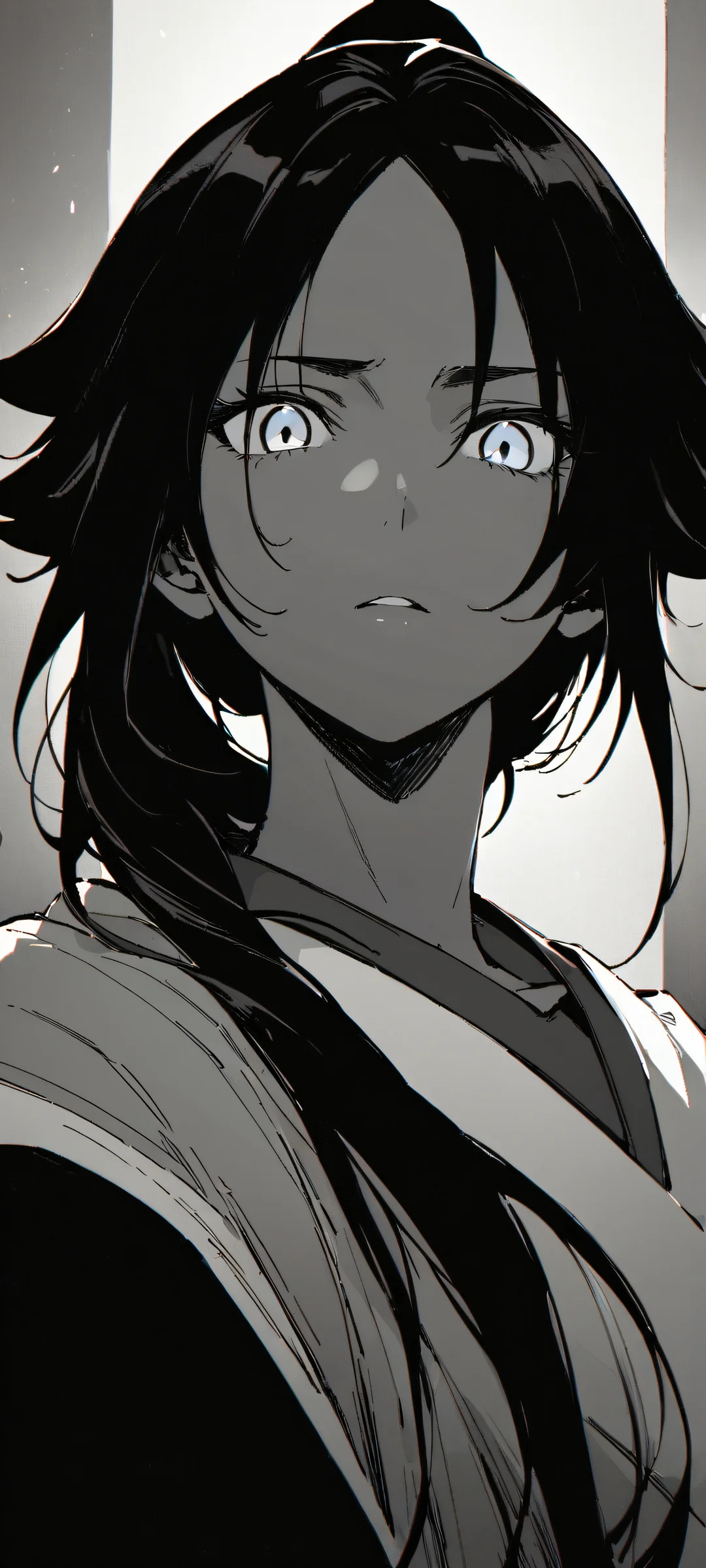 A stunning portrait of Yoruichi Shihouin from Bleach, perfectly centered on a dark night scene with glowing lights and dramatic shadows. Ideal for iPhone/Android home screens.