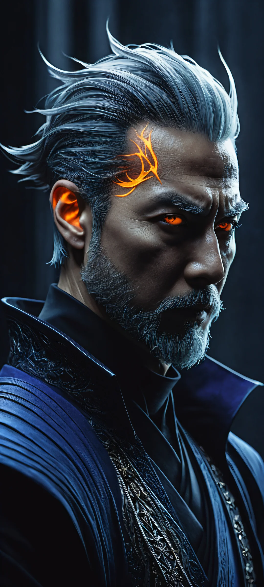 Breathtaking portrait artwork of Yuta Okkotsu with intricate domain expansion markings, perfectly clean and empty top half for UI, and a dark fantasy realm below. Suitable for iPhone/Android home screens.