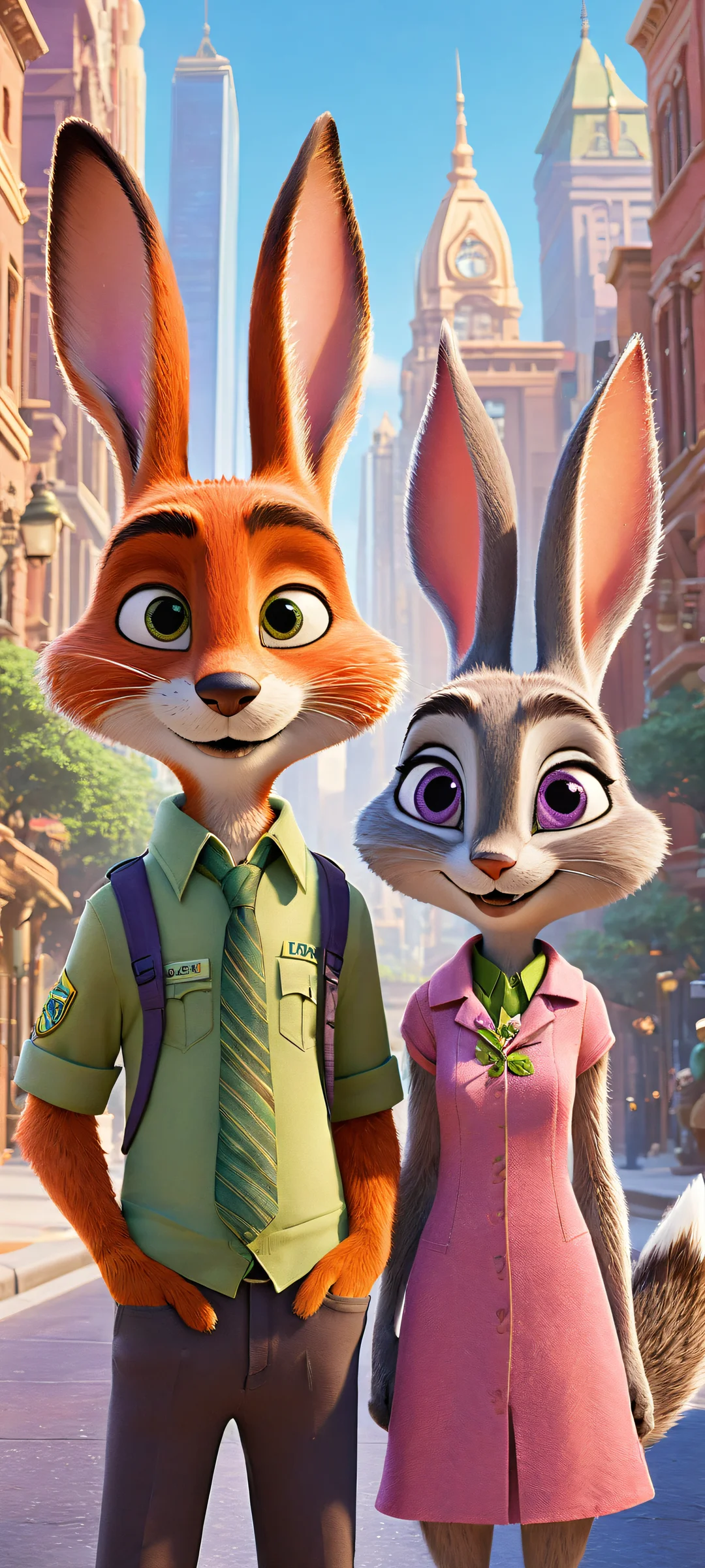 Judy Hopps and Nick Wilde in their iconic outfits from the movie Zootopia, perfectly optimized for iPhone, Samsung Galaxy, and Android home screens.